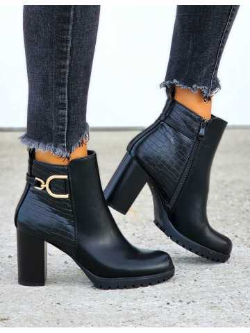 Czarne Eleganckie Botki Na Obcasie Ze Skóry Penelop