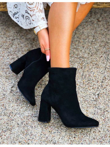 Czarne Klasyczne Zamszowe Botki Na Słupku Miss