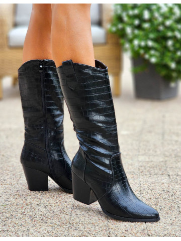 Czarne Kozaki Kowbojki Ze Skóry Na Obcasie Amari