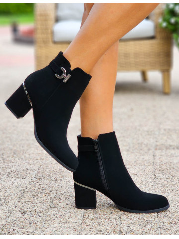 Czarne Eleganckie Botki Na Obcasie Sintra