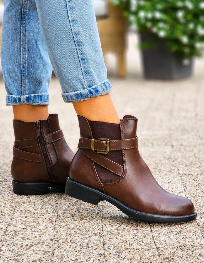 Czekoladowe Klasyczne Botki Ze Skóry Fancy