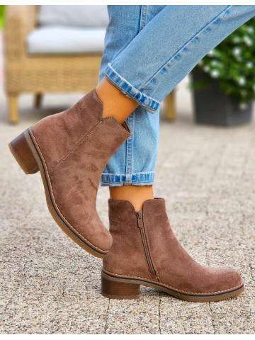 Brązowe Zamszowe Botki Na Płaskiej Podeszwie My Set Brązowe Zamszowe Botki Na Płaskiej Podeszwie My Set