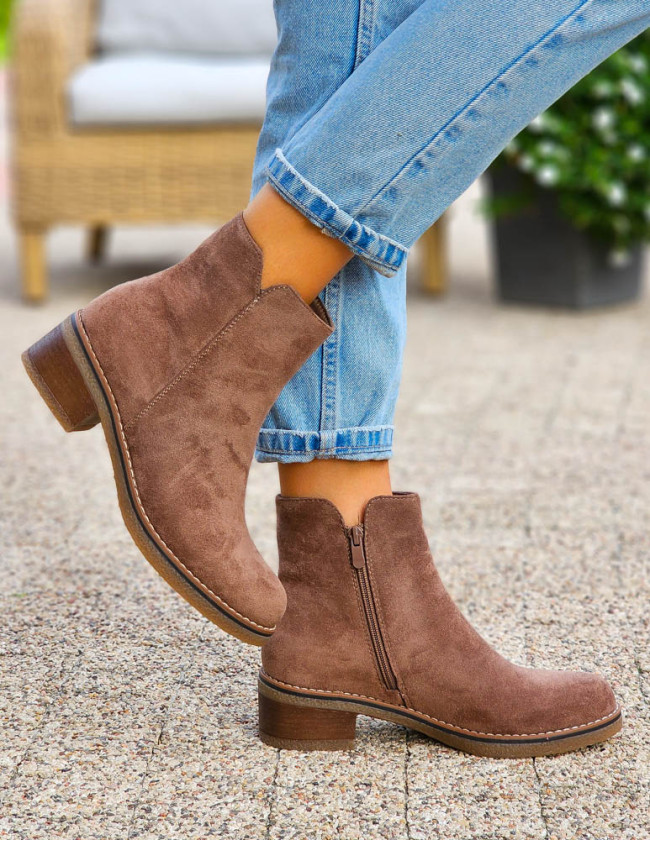 Brązowe Zamszowe Botki Na Płaskiej Podeszwie My Set