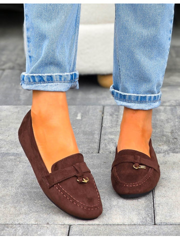 Czekoladowe Baleriny Mokasyny z Kłódką