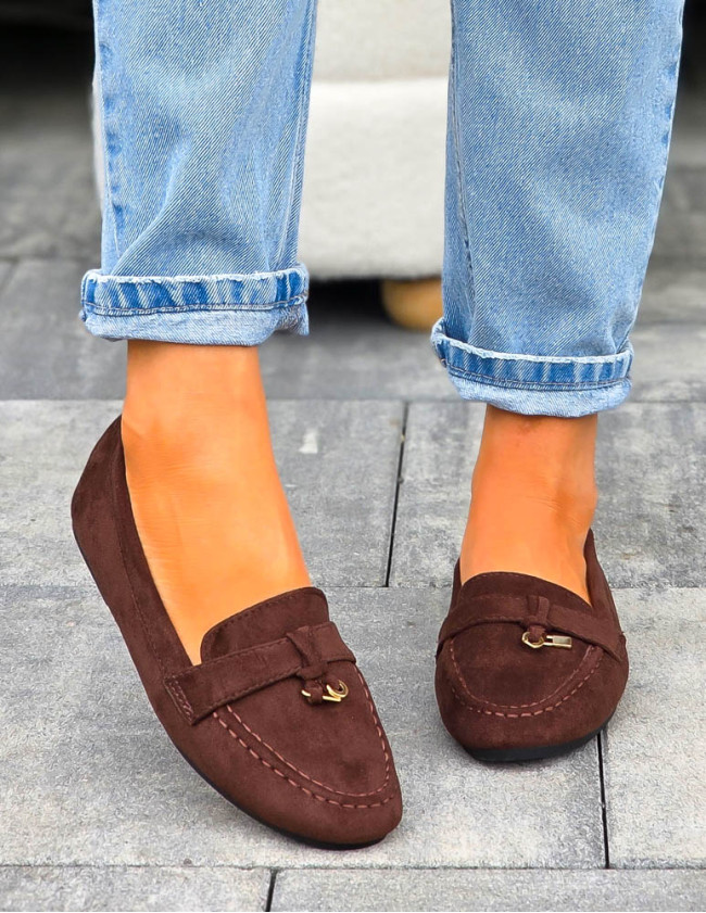 Czekoladowe Baleriny Mokasyny z Kłódką