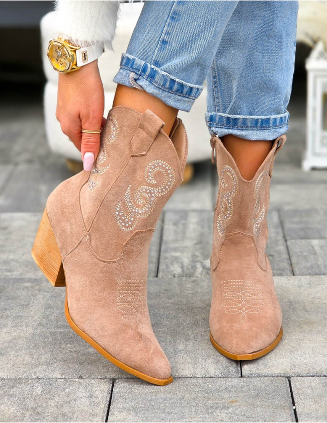 Jasno Brązowe Botki Kowbojki Diamonds