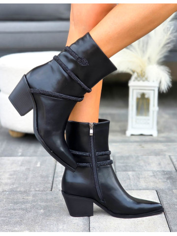 Czarne Botki Kowbojki Ze Skóry Cindy