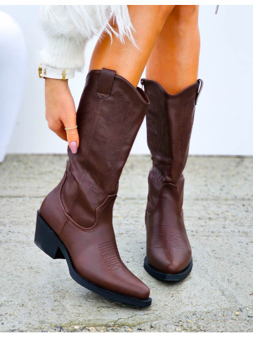 Czekoladowe Kozaki Kowbojki Ze Skóry Marshell