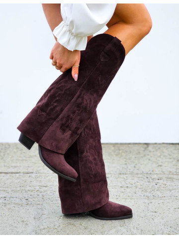 Czekoladowe Kozaki Na Słupku z Wywiniętą Cholewką Mexico