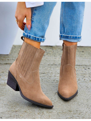 Beżowe Botki Kowbojki Ze Skóry Naturalnej Saves