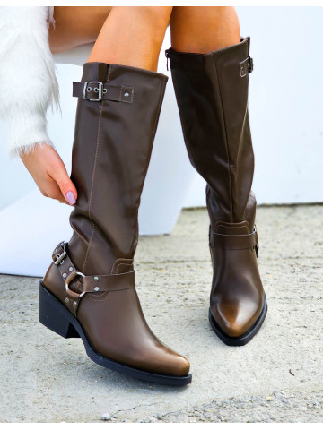 Brązowe Skórzane Botki Kozaki Kowbojki My Step