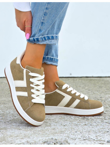 Beżowo-Białe Zamszowe Buty Sportowe Campes