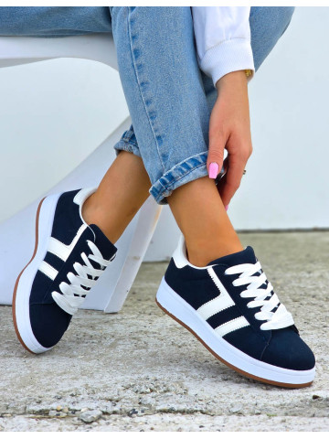 Granatowo-Białe Zamszowe Buty Sportowe Campes