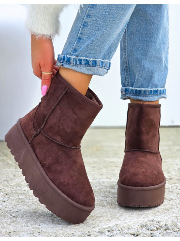 Czekoladowe Botki Śniegowce Na Platformie Frozzy