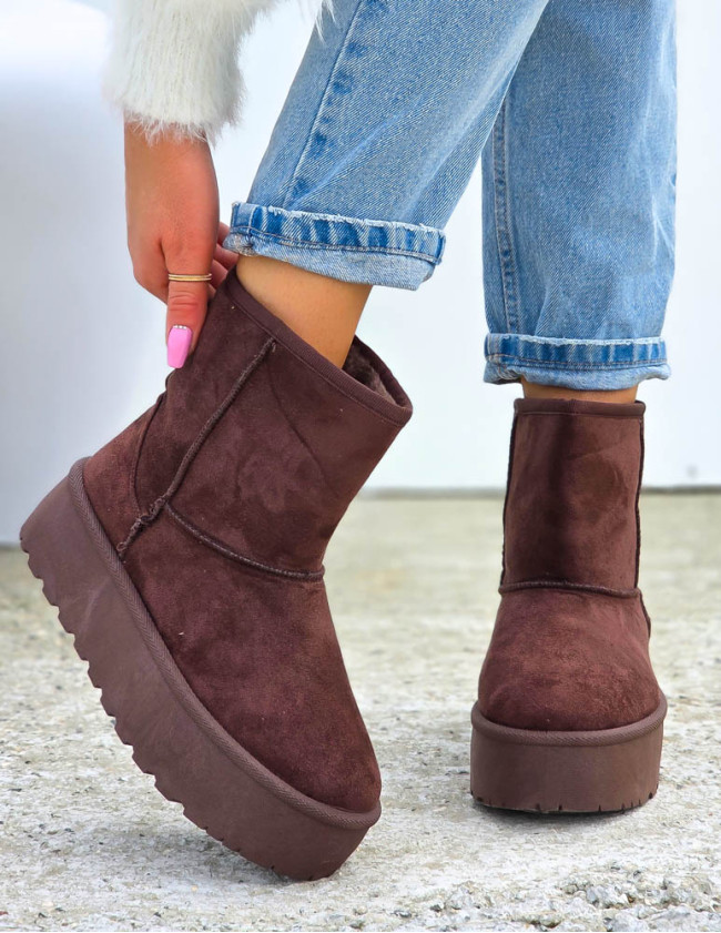 Czekoladowe Botki Śniegowce Na Platformie Frozzy