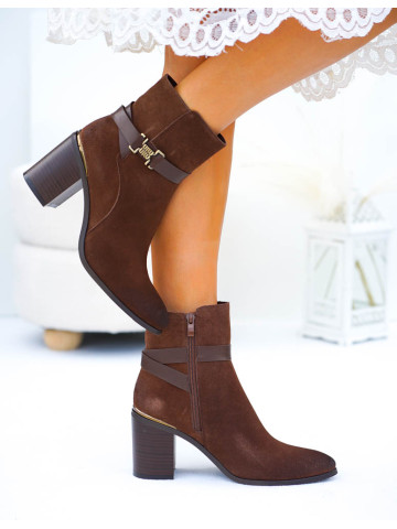 Czekoloadowe Botki Ze Skóry Na Słupku Sergio Leone