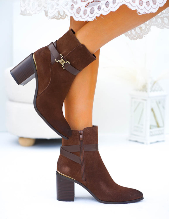 Czekoloadowe Botki Ze Skóry Na Słupku Sergio Leone