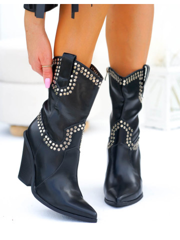 Czarne Botki Kowbojki Ze Skóry Gorgia