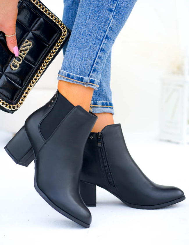 Klasyczne Skórzane Botki Na Słupku Kazzaro Ocieplane