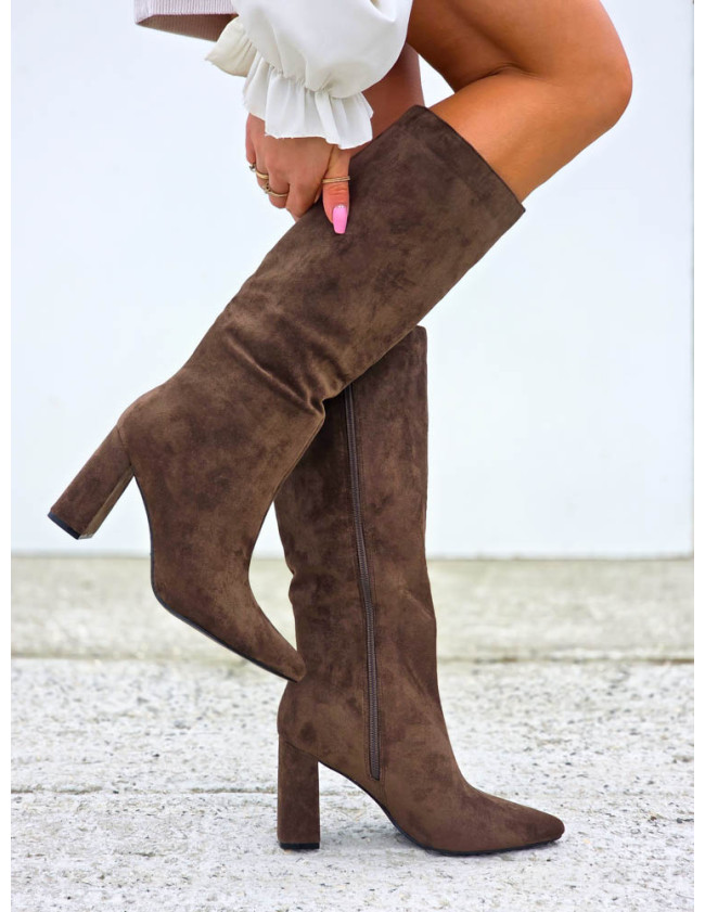 Czekoladowe Zamszowe Kozaki Na Na Słupku Nevada