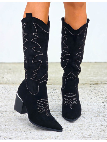 Czarne Długie Zamszowe Kozaki Kowbojki Shine