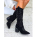 Czarne Długie Zamszowe Kozaki Kowbojki Shine