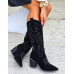 Czarne Długie Zamszowe Kozaki Kowbojki Shine