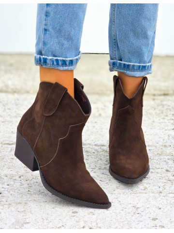 Czekoloadowe Botki Kowbojki Ze Skóry Naturalnej Calzare