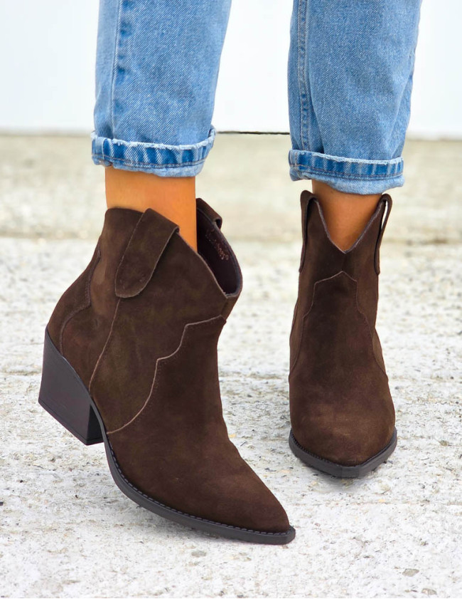 Czekoloadowe Botki Kowbojki Ze Skóry Naturalnej Calzare