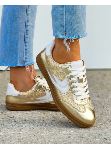 Premium Buty Sportowe Ze Skóry Naturalnej Sambies Złote