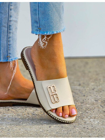 Beżowe Klapaki Damskie Ze Skóry Naturalnej Blueberry