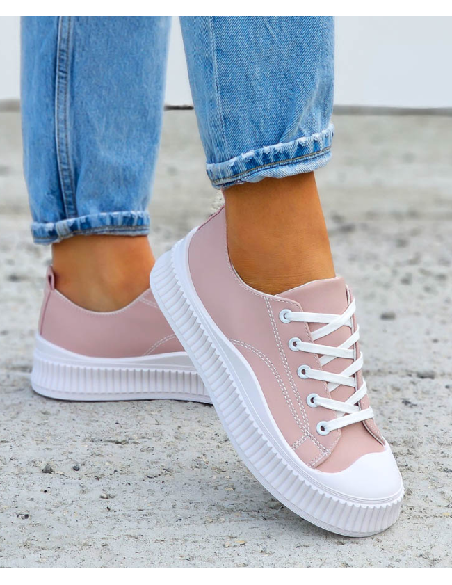 Pudrowe Trampki Na Grubej Podeszwie Tenisówki Leves