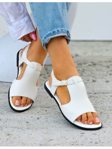 Klasyczne Białe Sandały Ze Skóry Na Płaskiej Podeszwie Molly