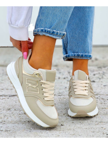 Beżowo-Złote Buty Sportowe Damskie New Blances She