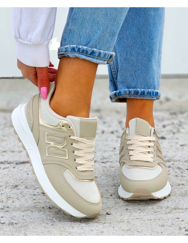 Beżowo-Złote Buty Sportowe Damskie New Blances She