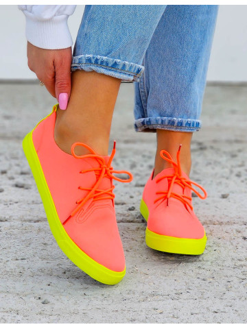 Pomarańczowe Neonowe Trampki Tenisówki Lycra Sznurowane