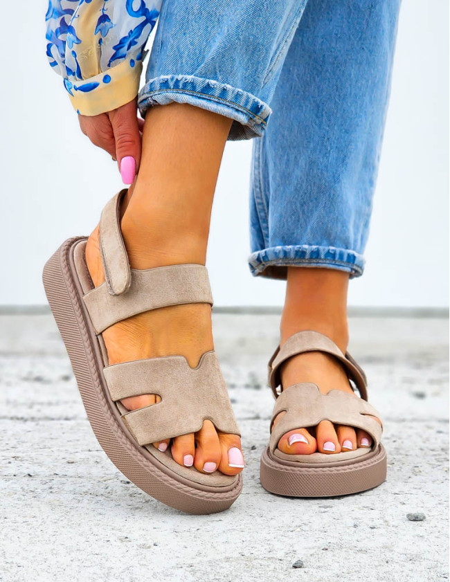 Sandały Na Platformie Harmes Boho Beżowe