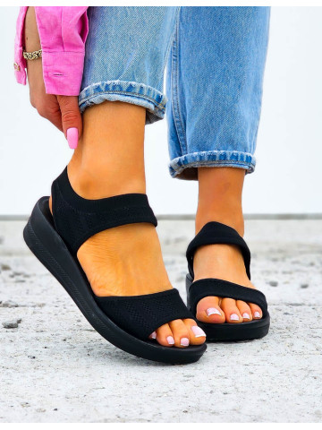 Czarne Sportowe Sandały Na Niskiej Koturnie Comfort
