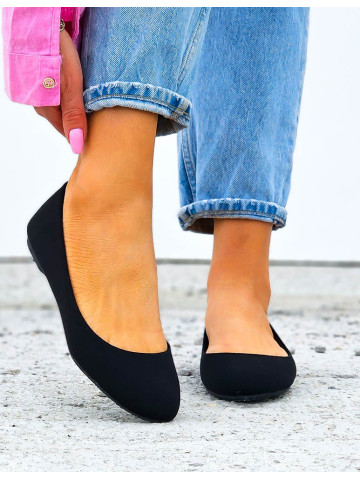 Klasyczne Materiałowe Balerinki Półbuty Soft Czarne