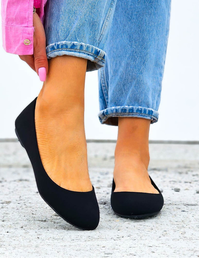 Klasyczne Materiałowe Balerinki Półbuty Soft Czarne