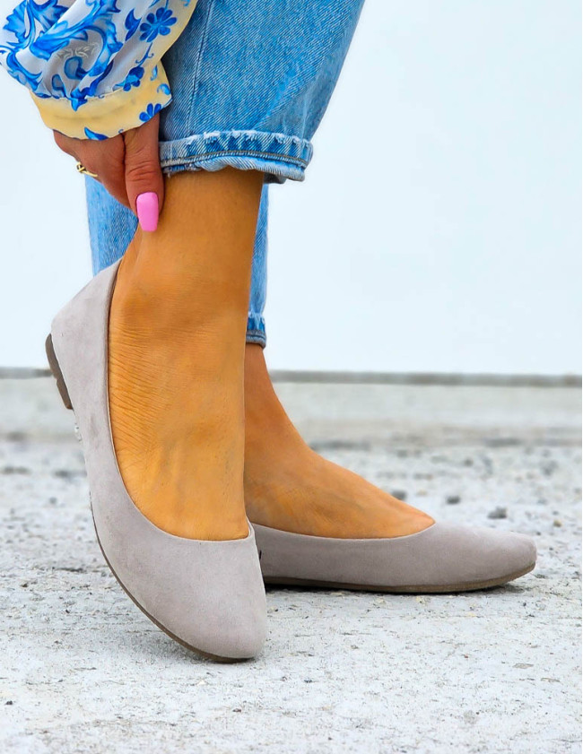 Klasyczne Szare Balerinki Półbuty Soft Szare