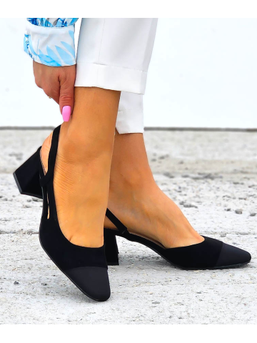 Czarne Czółenka z Zakrytym Noskiem Na Klocku