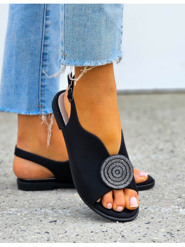 Eleganckie Sandały Damskie Ze Skóry Naturalnej Czarne Diamonds