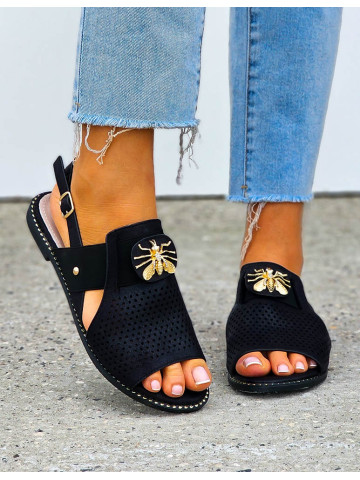 Eleganckie Sandały Damskie Ze Skóry Naturalnej Fly Czarne
