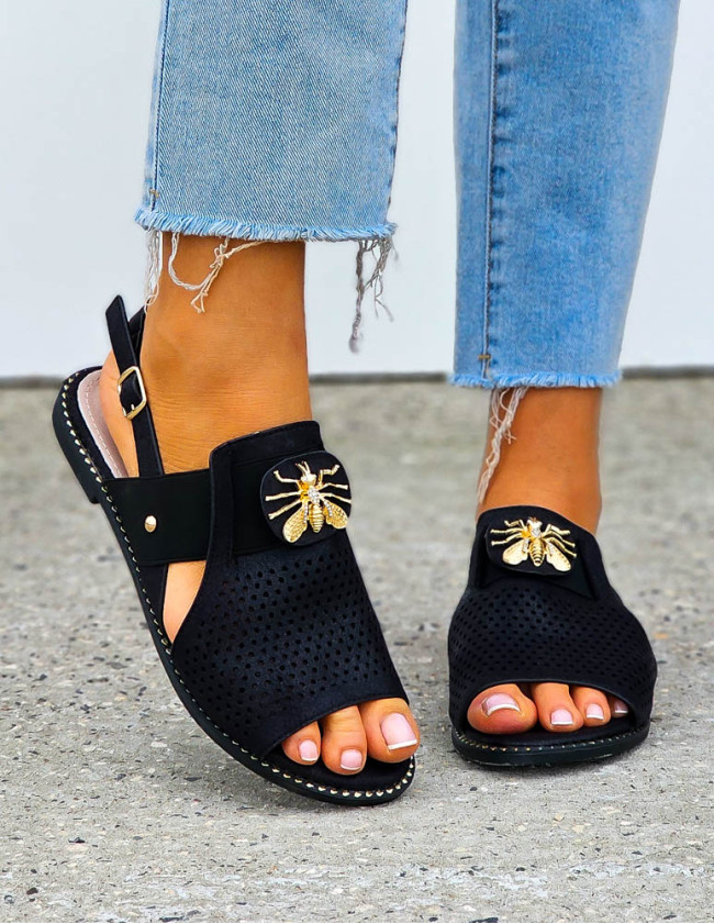 Eleganckie Sandały Damskie Ze Skóry Naturalnej Fly Czarne