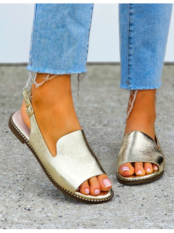 Eleganckie Sandały Damskie Ze Skóry Naturalnej Złote Cesarre