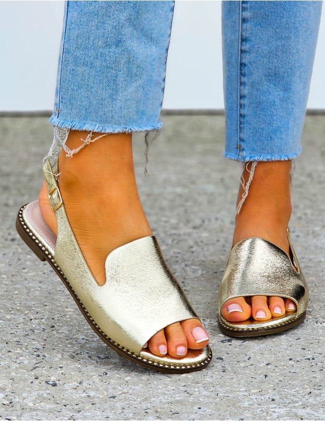 Eleganckie Sandały Damskie Ze Skóry Naturalnej Złote Cesarre