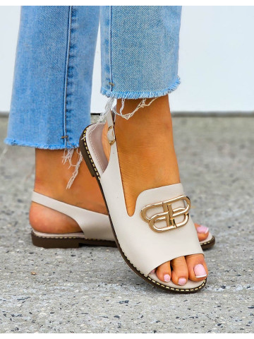 Eleganckie Sandały Damskie Ze Skóry Naturalnej Beżowe Blueberry