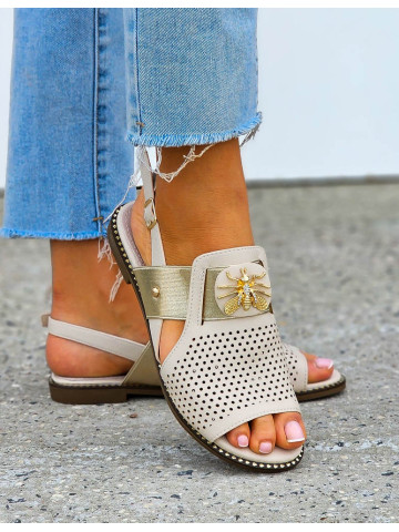 Eleganckie Sandały Damskie Ze Skóry Naturalnej Fly Beżowe