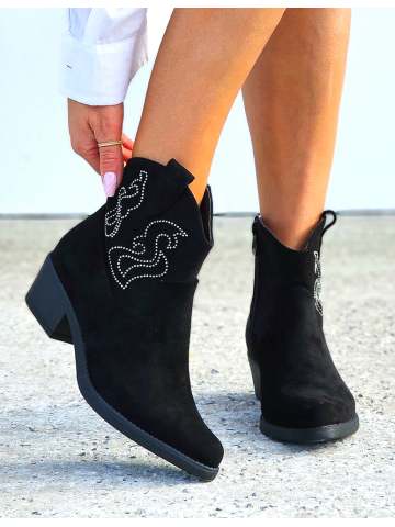 Krótkie Czarne Zamszowe Botki Kowbojki Excellent